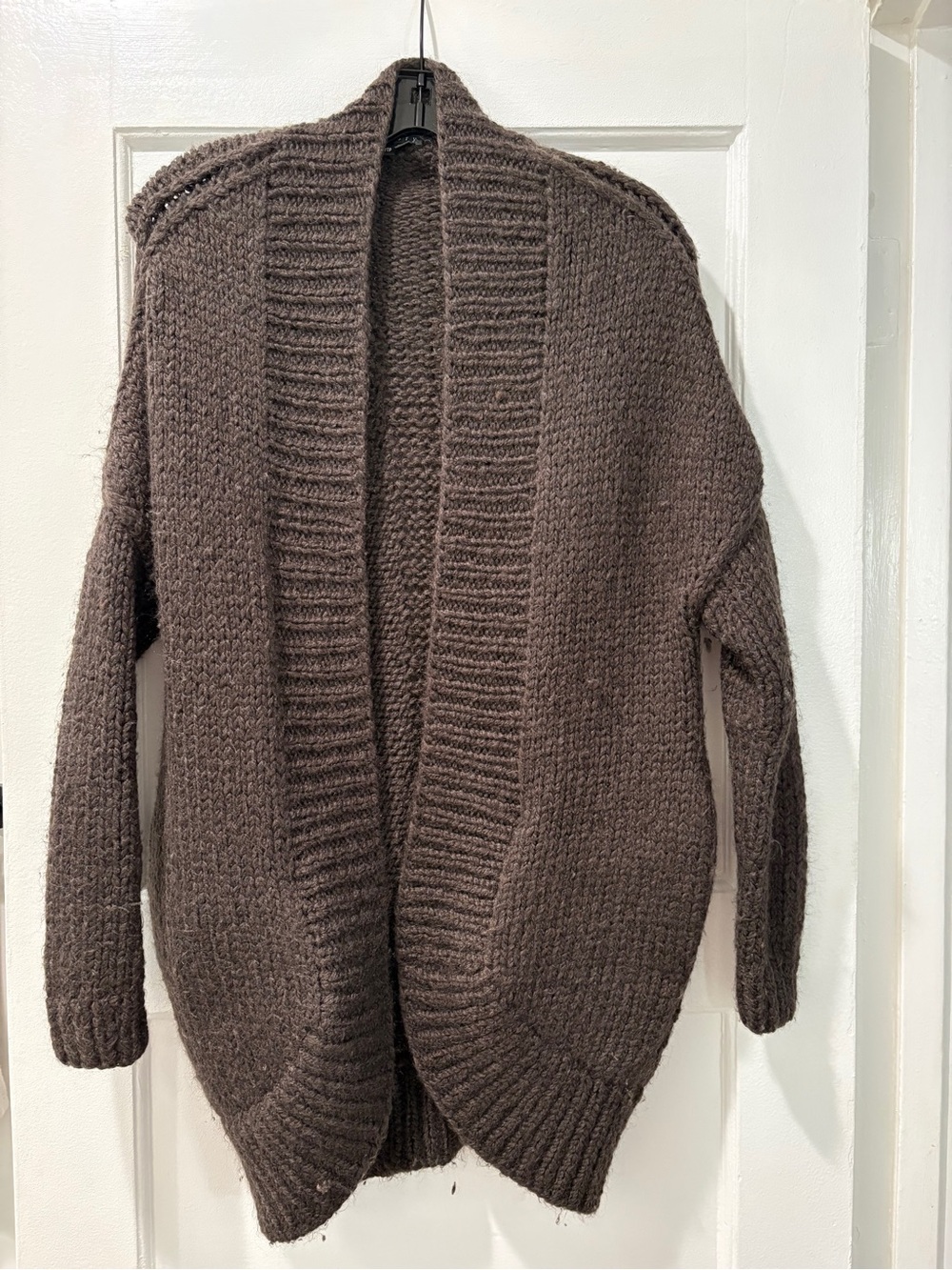 Theory Chocolate Brown/ Dark Green Open-Front Chunky Knit Cardigan